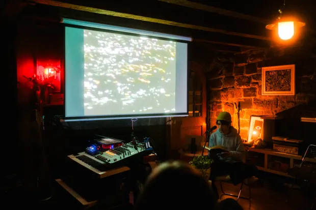 Funnybone Records artist Mx. Autumn at work in the label's studio space. (Jasmine Jones)