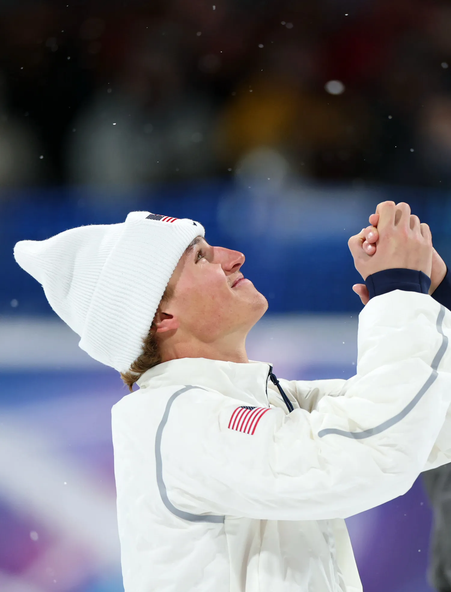 Silver medalist Mac Forehand of the United States reacts during the medal ceremony for the men's big air final.