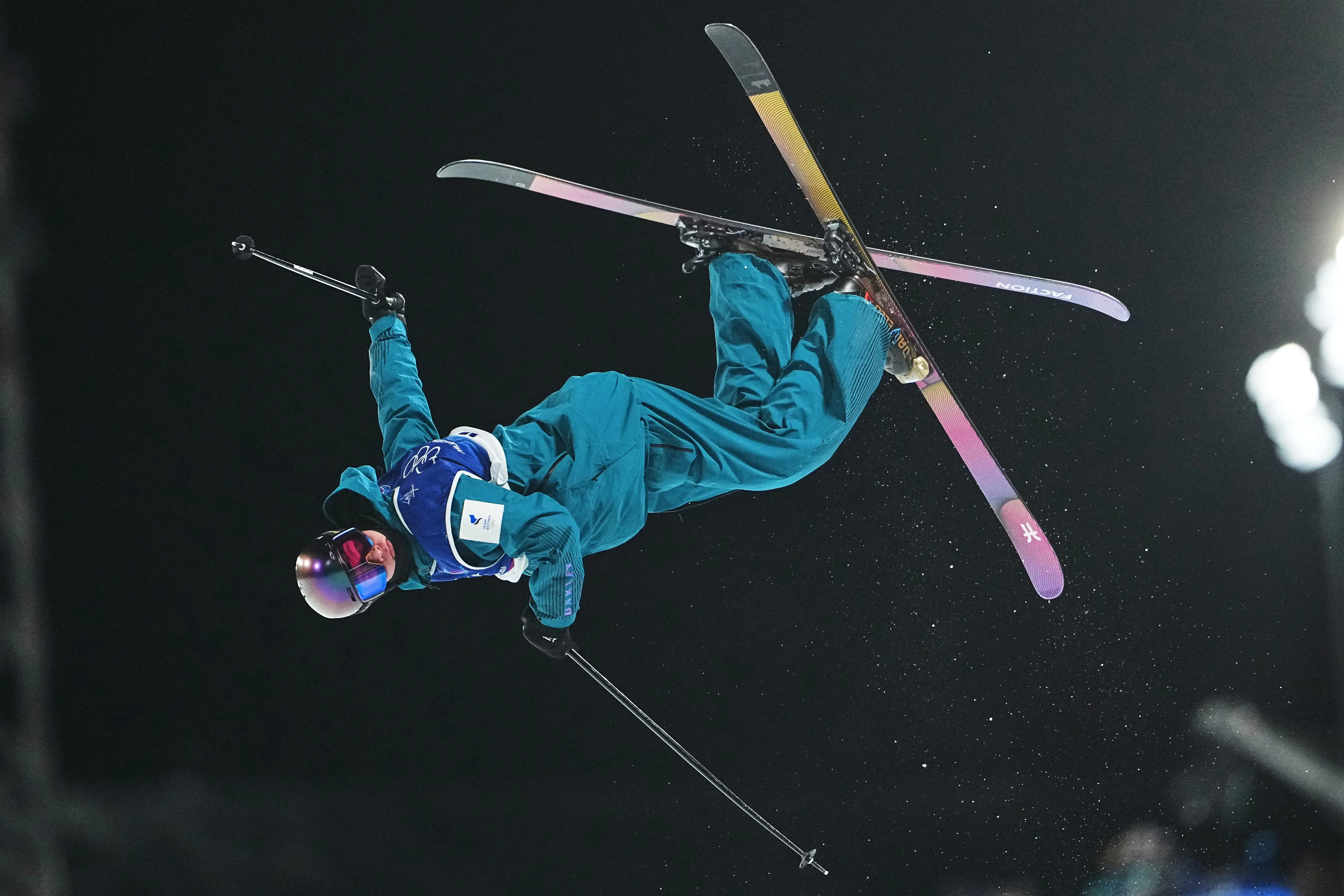 Estonia’s Henry Sildaru competes during the men’s freestyle skiing halfpipe...