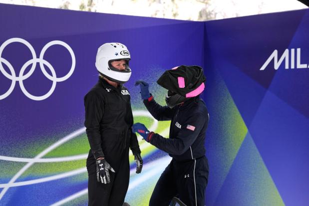 Elana Meyers Taylor and her pusher Jadin O'Brien start for a two-women bobsled training session.