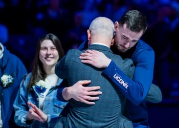 UConn wastes no time in placing captain Alex Karaban into the Huskies of Honor on Senior Day