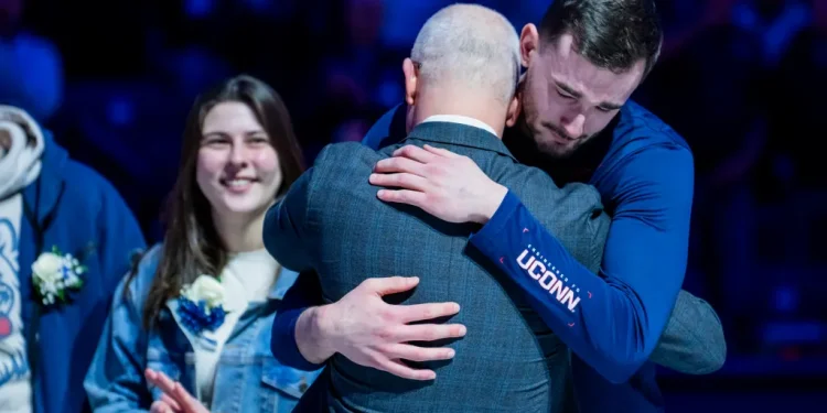 UConn wastes no time in placing captain Alex Karaban into the Huskies of Honor on Senior Day