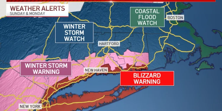 Blizzard conditions expected for parts of Connecticut by Sunday night