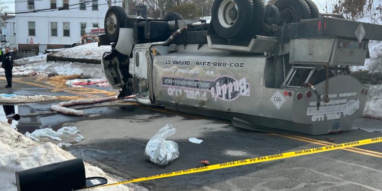 Oil spills onto road in West Haven after tanker collides with car