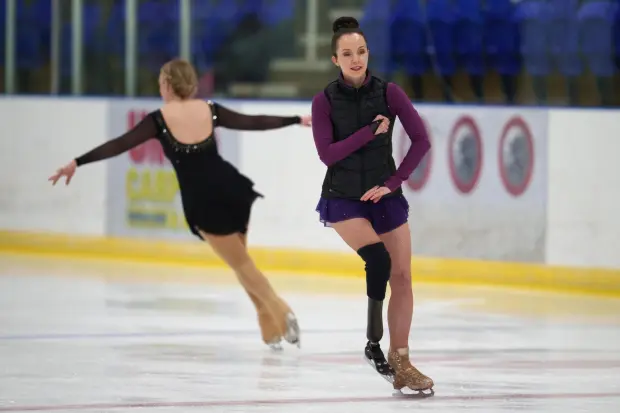 Stef Reid warms up before competing in the British Adult Figure Skating Championships.