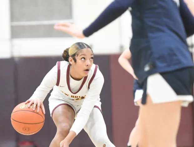 New Britain's Kayla Roberts scored 19 points in a girls basketball game against Rocky Hill but New Britain lost its first game of the season, 54-52 Monday night at New Britain High School. (Photo by Lori Riley) 