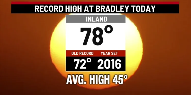 Decade-old high temperature record shattered at Bradley International Airport