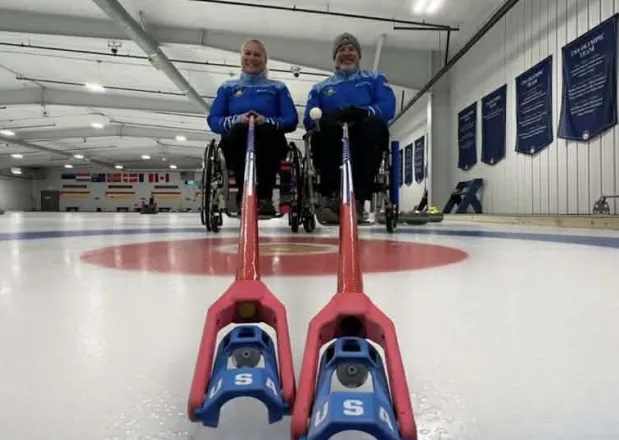 Three-time Paralympic curler Steve Emt, who lived in Hebron until two years ago, and Laura Dwyer of Wisconsin will compete in mixed doubles in the Paralympics in Italy starting Wednesday. The opening ceremonies are Friday. (Photo courtesy of Steve Emt)
