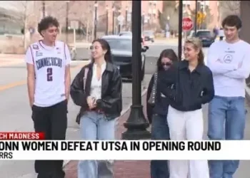 UConn women's basketball fans celebrate NCAA Tournament win at Gampel Pavilion