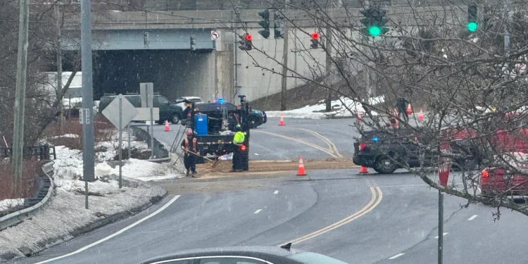 Tractor-trailer rolls over, causing 40 gallons of fuel to spill in West Haven