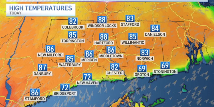 Very warm temps and isolated storms for Thursday