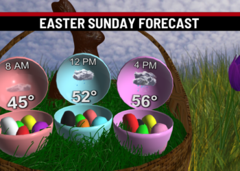 Fog and drizzle with steady afternoon rain on this Easter Sunday