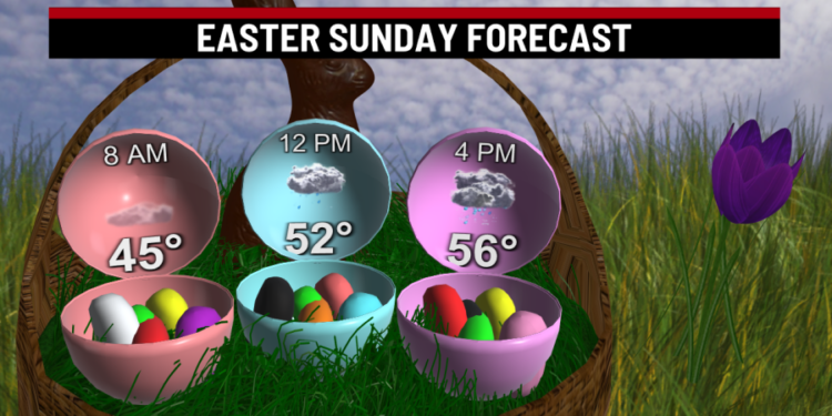 Fog and drizzle with steady afternoon rain on this Easter Sunday