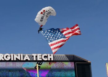 Skydiver gets rescued after crashing into scoreboard before Virginia Tech spring game