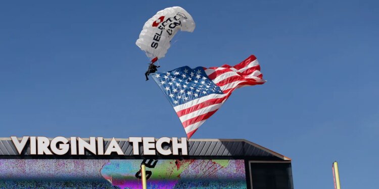 Skydiver gets rescued after crashing into scoreboard before Virginia Tech spring game