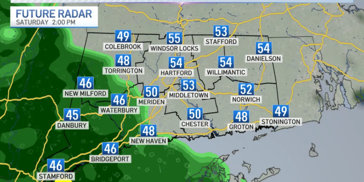 Rain showers slowly spread east today and tonight