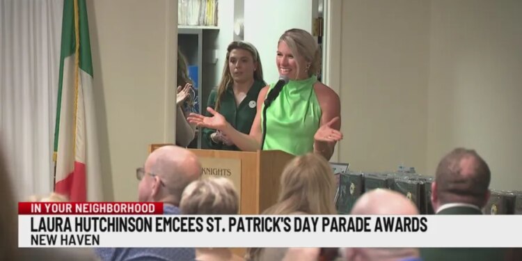 News 8’s Laura Hutchinson emcees Greater New Haven Saint Patrick’s Day Parade awards