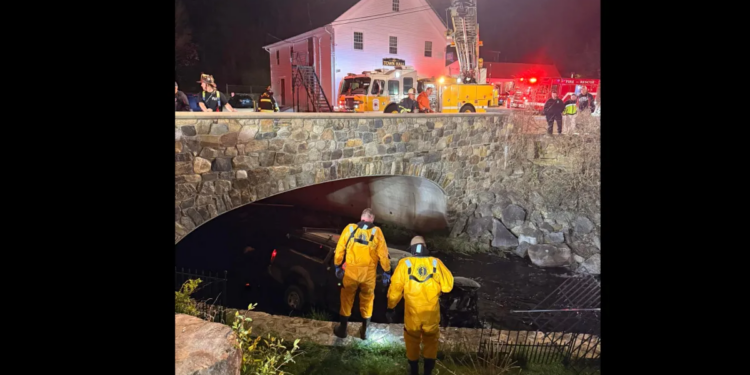 Car falls into river after North Stonington crash on Thursday night