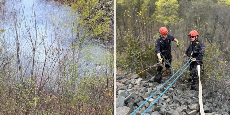 Firefighters battle brush fire on Ragged Mountain in Southington