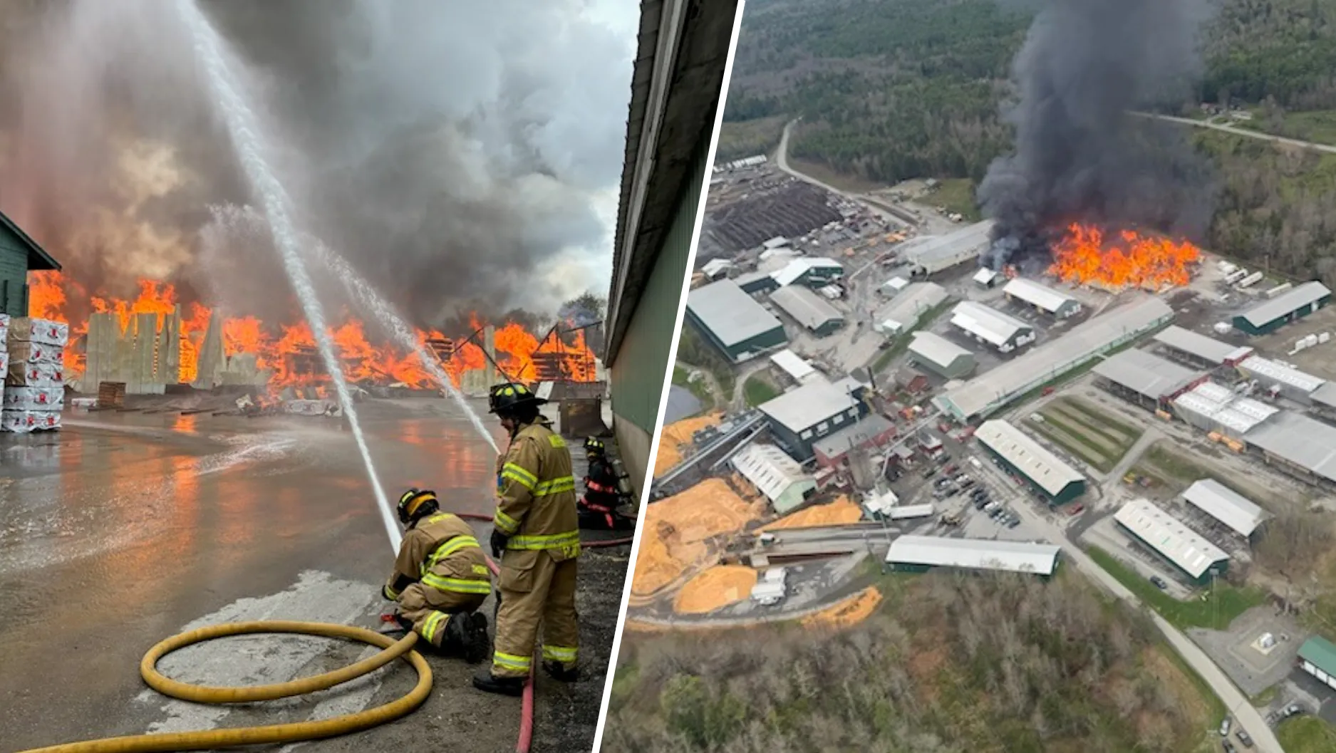 A massive fire at a lumber mill in Searsmont, Maine, left at least one firefighter dead on Friday, May 15, 2026.