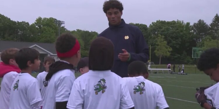 Notre Dame safety Ethan Long holds youth football camp in Milford