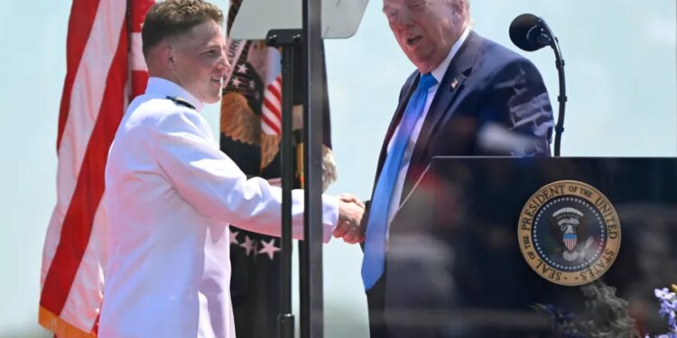 Who were the cadets Trump invited on stage during the 2026 Coast Guard Academy graduation?
