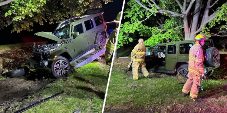 Person injured after crashing car into a tree in Morris