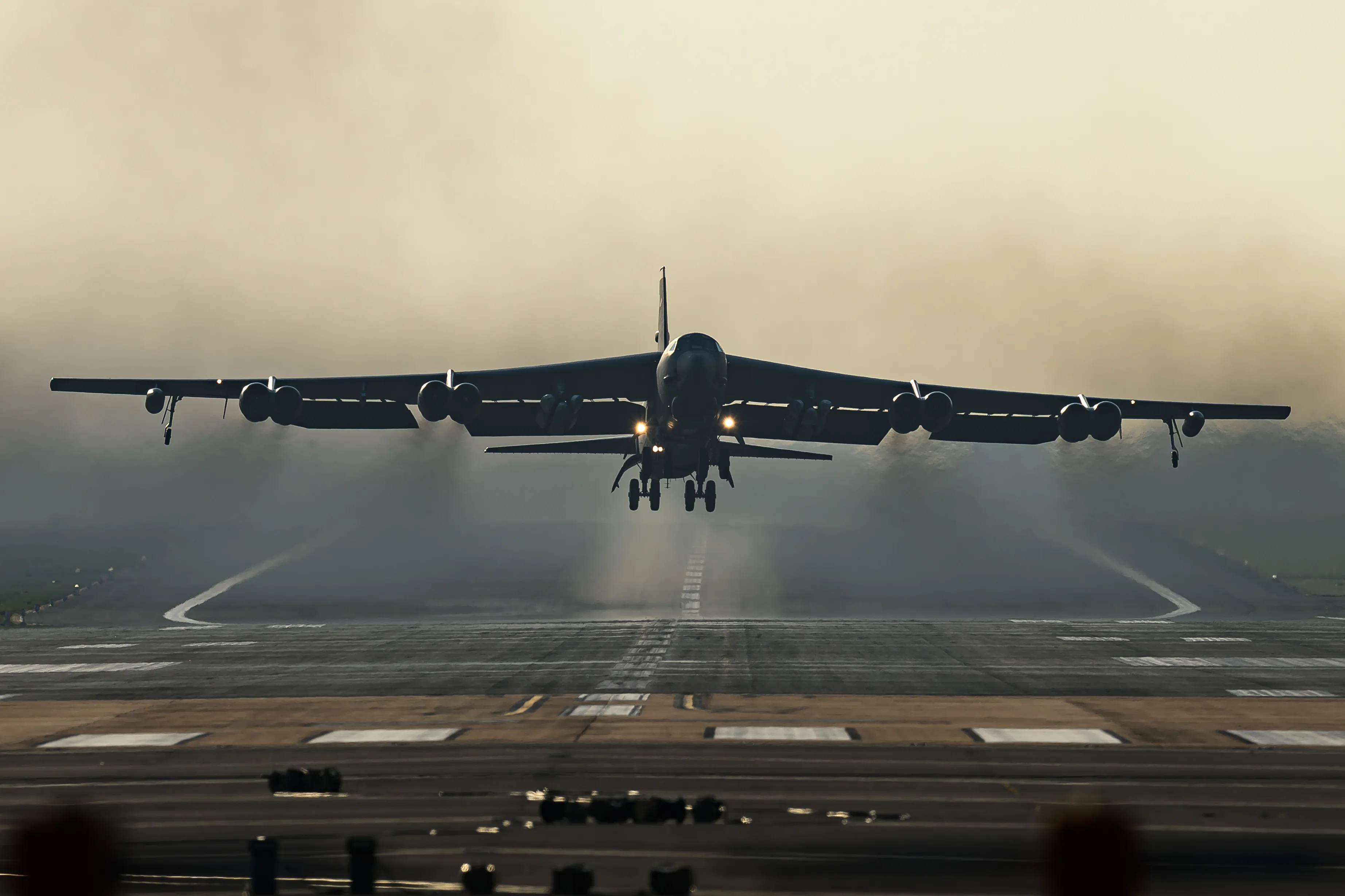 A United States Air Force B-52 Stratofortress strategic bomber takes off from RAF Fairford on March 19, 2026 in Fairford, England.