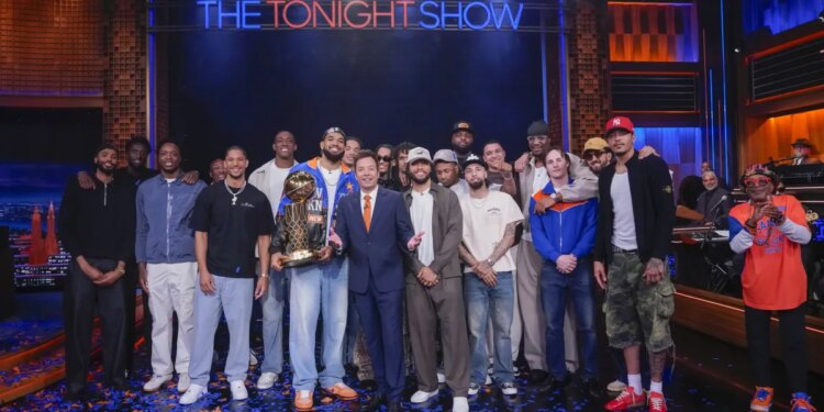 Knicks appear on ‘Tonight Show' as Fallon raises championship memento to rafters