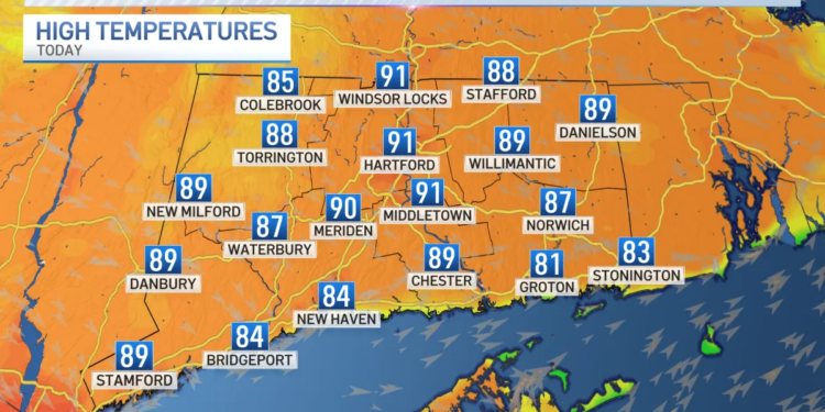 High temps in the lower 90s for Friday