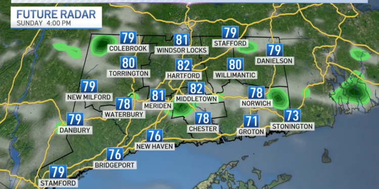 Isolated showers possible on a muggy Sunday afternoon