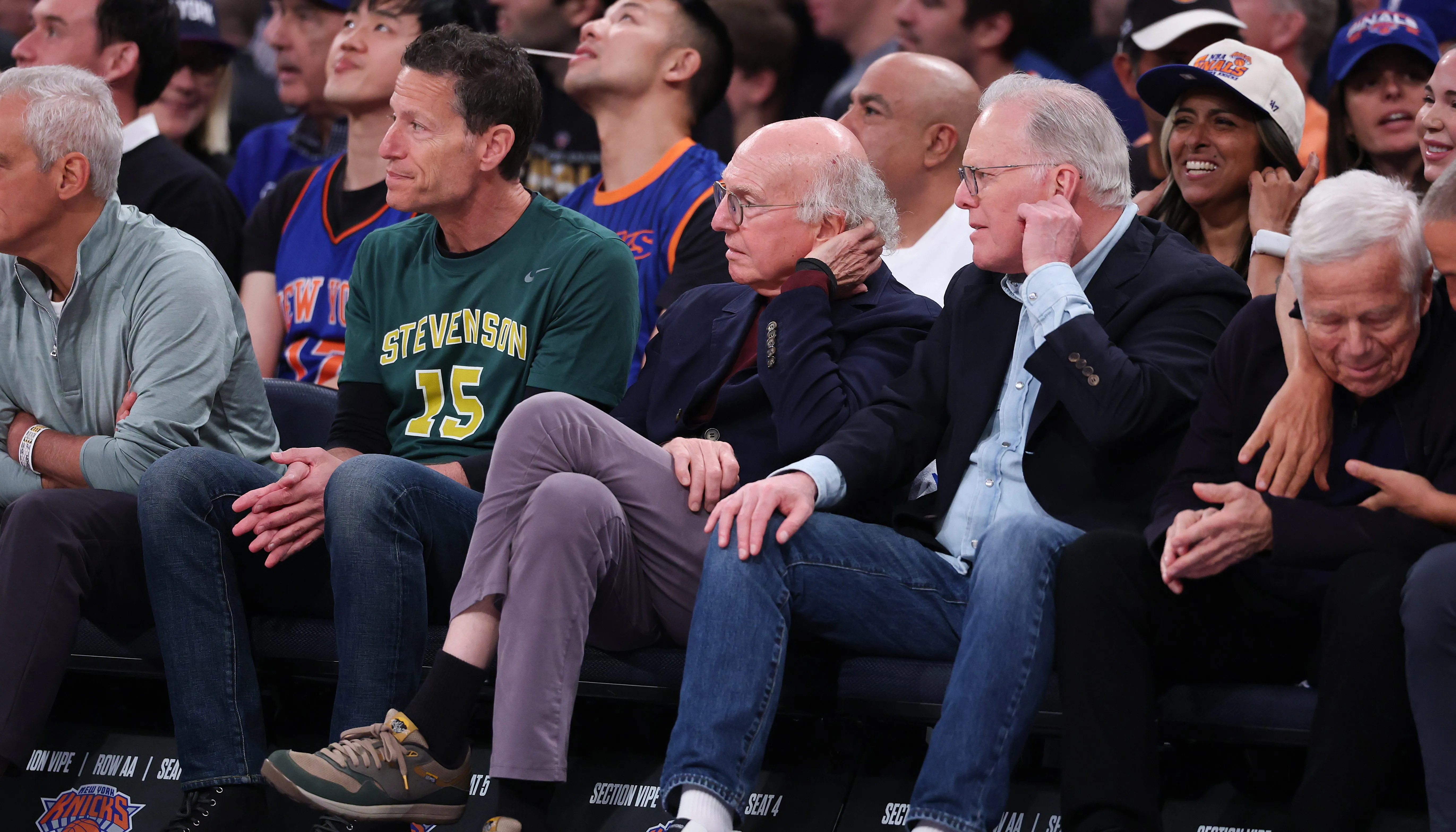 Actor Larry David looks on during the second quarter.