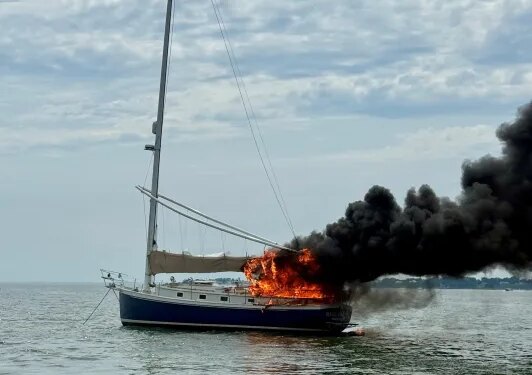 Sailboat catches fire in Norwalk near Belle Island