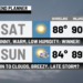 Sunny, very warm but less humid today. NO storms either!