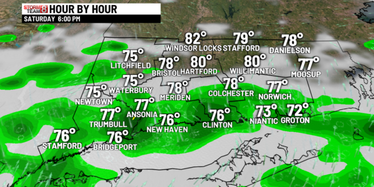 Warm, humid with spotty PM showers mainly in southern areas
