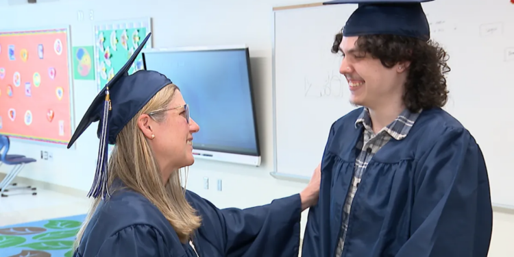 Mother and son receive high school diploma from Hartford Adult Education Center