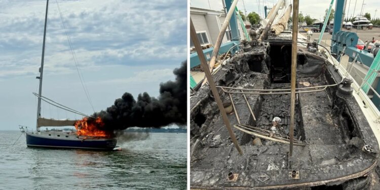 Large sailboat fire in Long Island Sound under investigation
