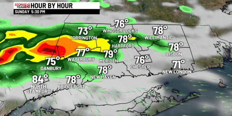 MUCH cooler but still humid today with a strong evening storm?