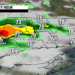 MUCH cooler but still humid today with a strong evening storm?