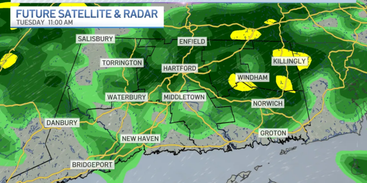 Periods of showers Tuesday with chilly temperatures in the 60s