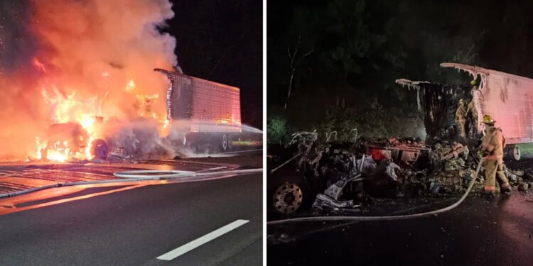 Tractor-trailer catches fire on I-84 East in Southington