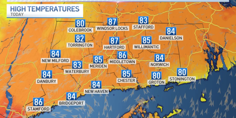 Sunny skies with temps in the mid to upper 80s for Wednesday
