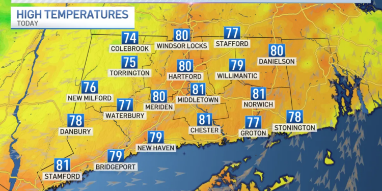 Sunny skies with temps in the high 70s to low 80s to start the work week