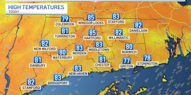 Partly sunny skies and a chance for a slight pop-up shower for Tuesday