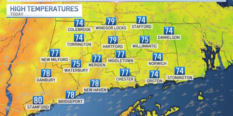 Showers this morning, muggy with highs near 80 during the day