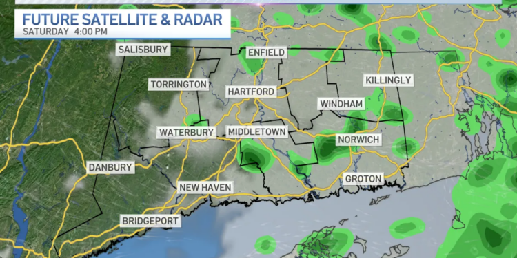 Cloudy and cooler with a few Saturday showers